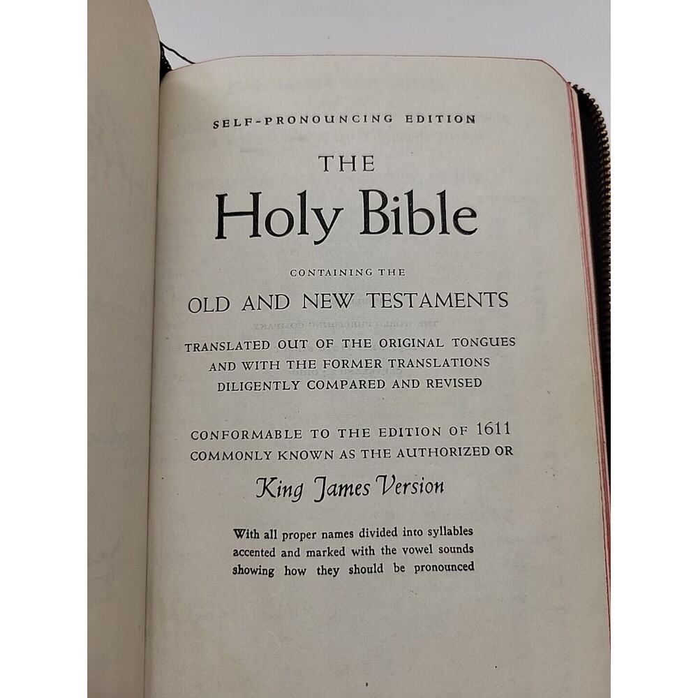 1950's Holy Bible Self Pronouncing KJV World Publishing Company Leather